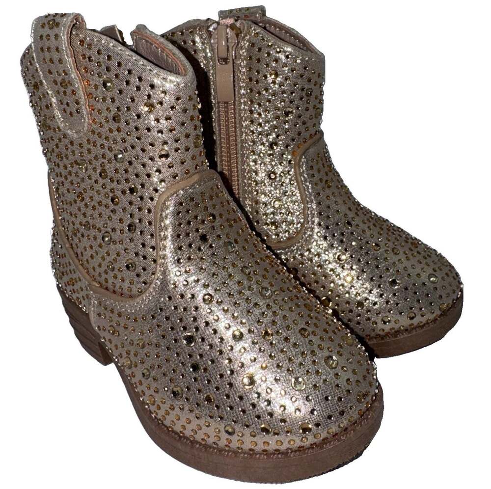 SO Youth Girl's Zip Up Gold Glitter Fashion Boots Size 4 EUC
